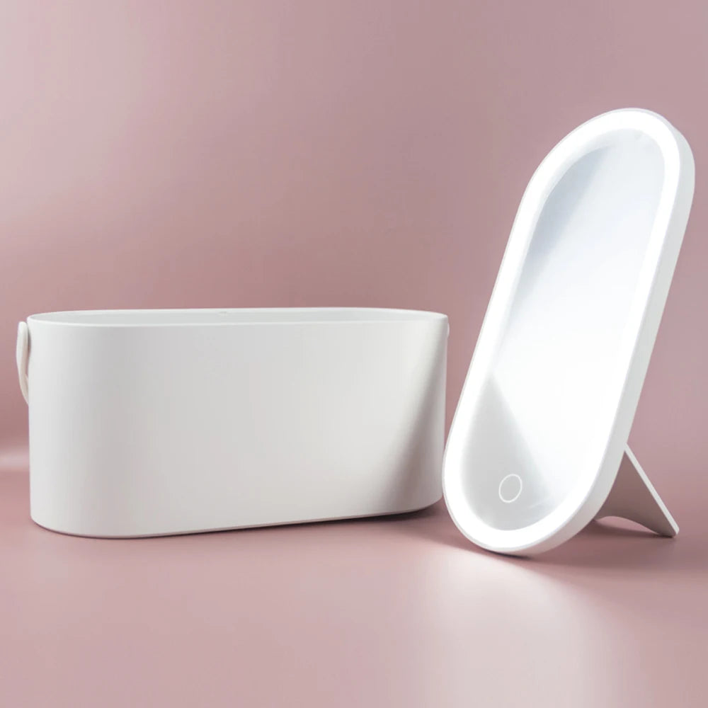 LED makeup mirror box color white on a pink background