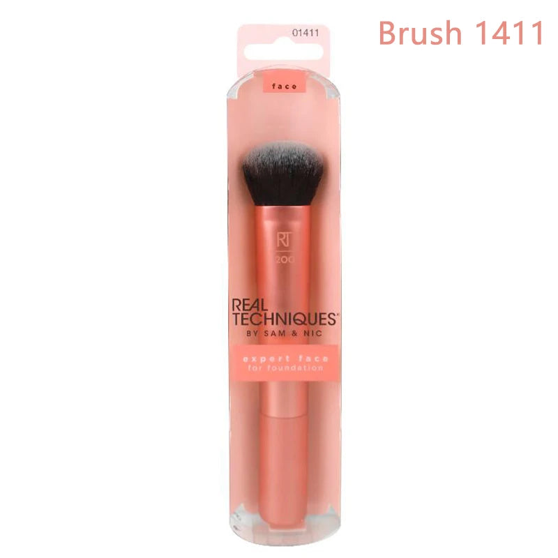 real techniques makeup brush color orange in white background 